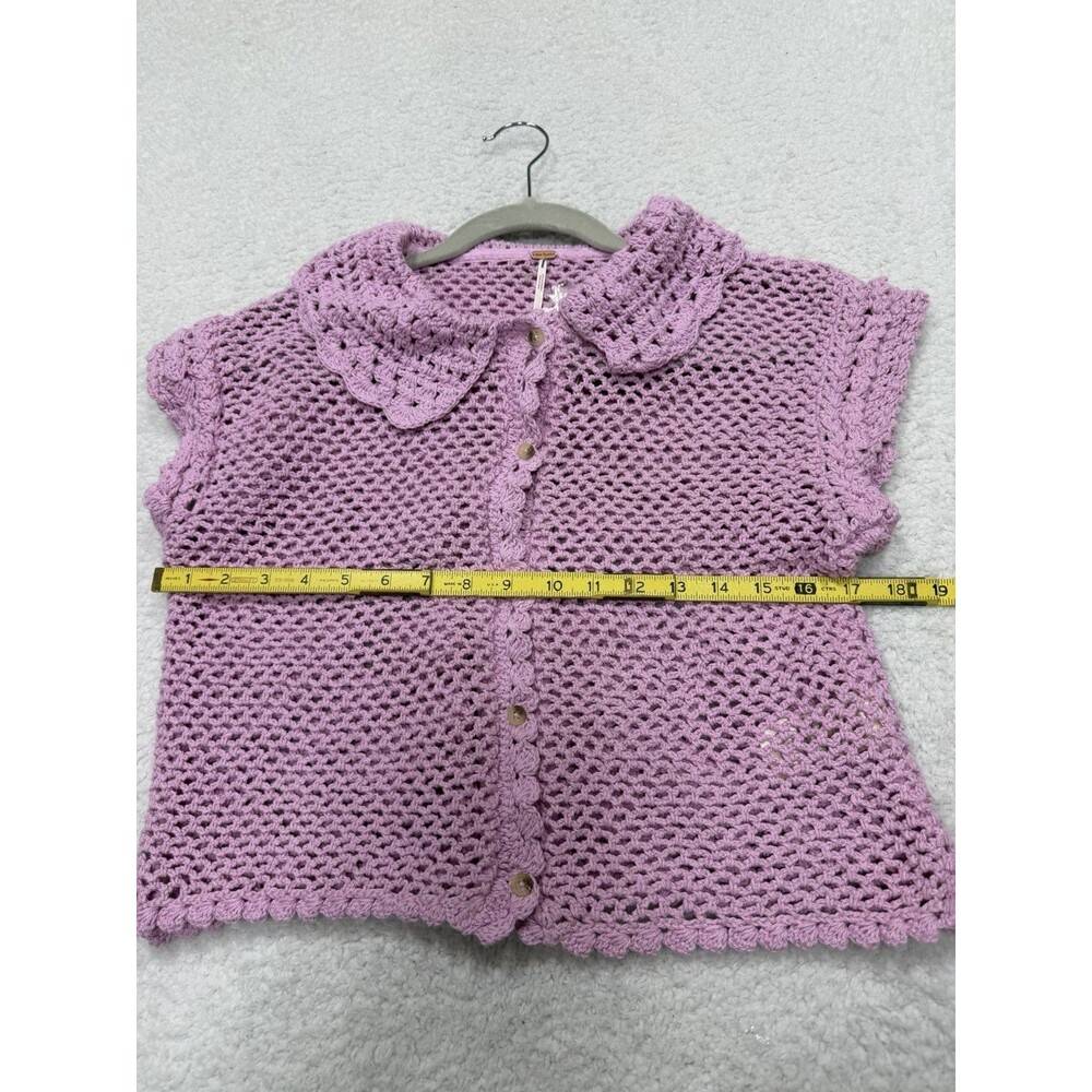 Free People Crochet Top Women Lily Lilac Collared Preppy Boho Retro Small NWT - Picture 6 of 11